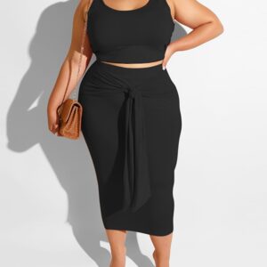 Solid Thick Strap Top & Mid Skirt Set